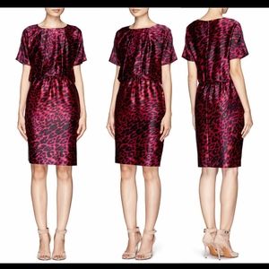 NWT $995 St. John Silk Leopard Print Dress Raspberry/Cheetah [SZ 6‎ ]